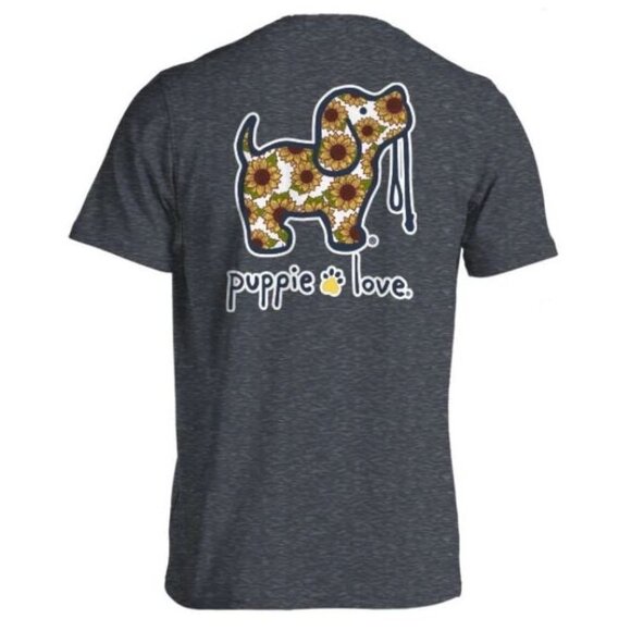 Puppie Love Tops - Puppie Love Heather Grey Short Sleeve Sunflower Dog Tee - S